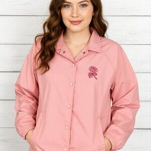 Obey Defiant Rose Pink Button Up Hooded Coach Windbreaker Size Medium
